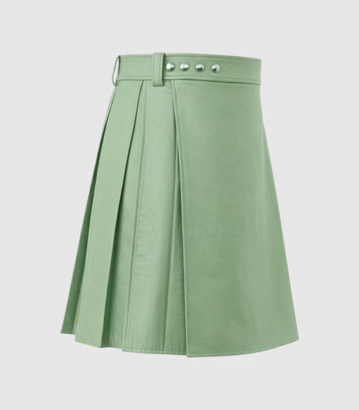 Plain Light Green Leather Kilt Right Side