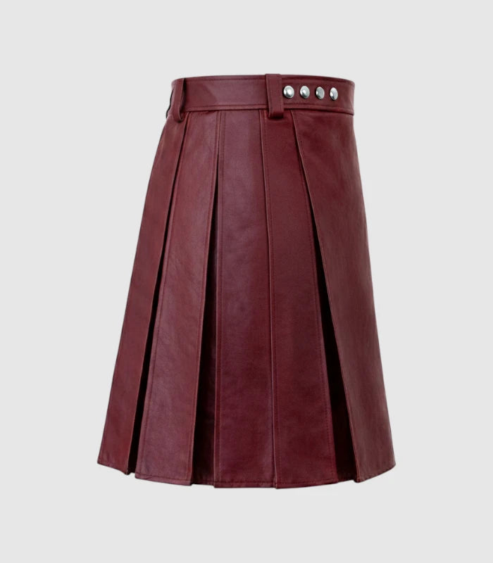 Plain Maroon Leather Kilt Right Side