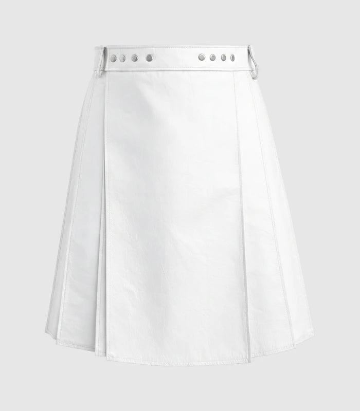 Plain White Leather Kilt Front