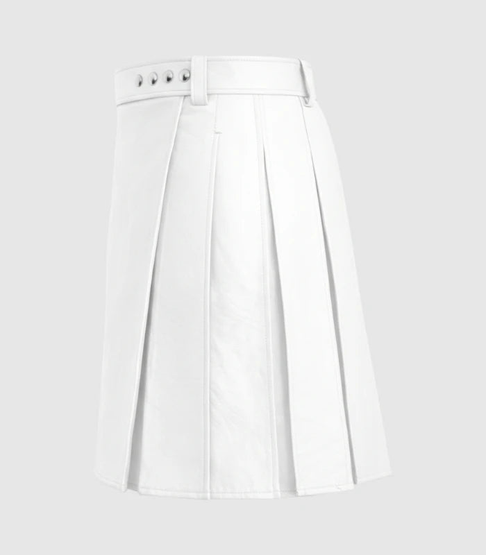 Plain White Leather Kilt Left Side