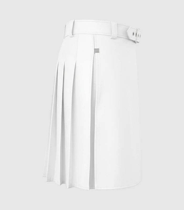 Plain White Leather Kilt Right Side