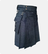 Premium Quality Black Denim Kilt Right Side