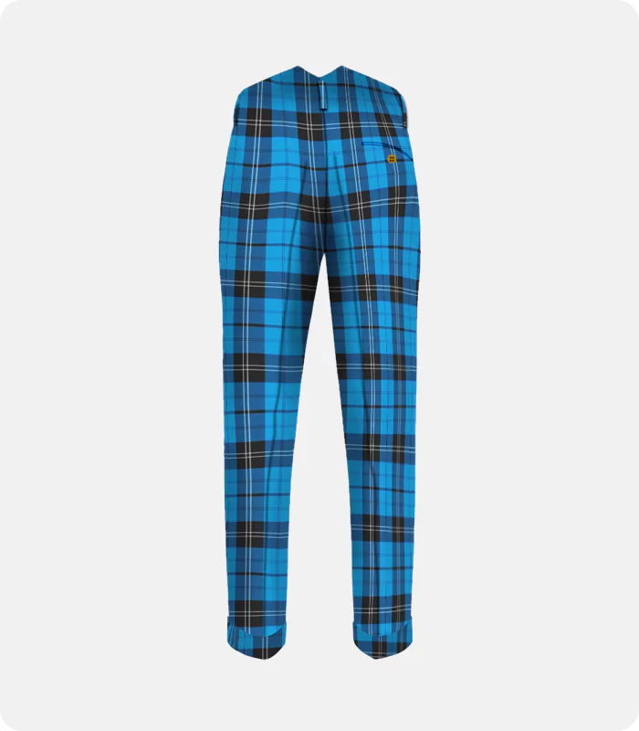 Premium Quality Traditional Scottish Ramsay Blue Tartan Trousers Back