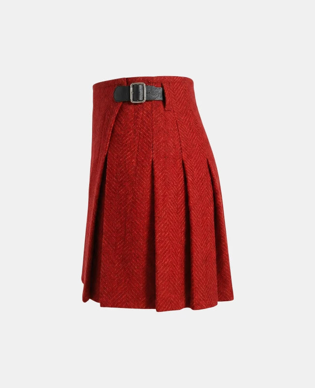Red and Black Women Tweed Kilt Left Side