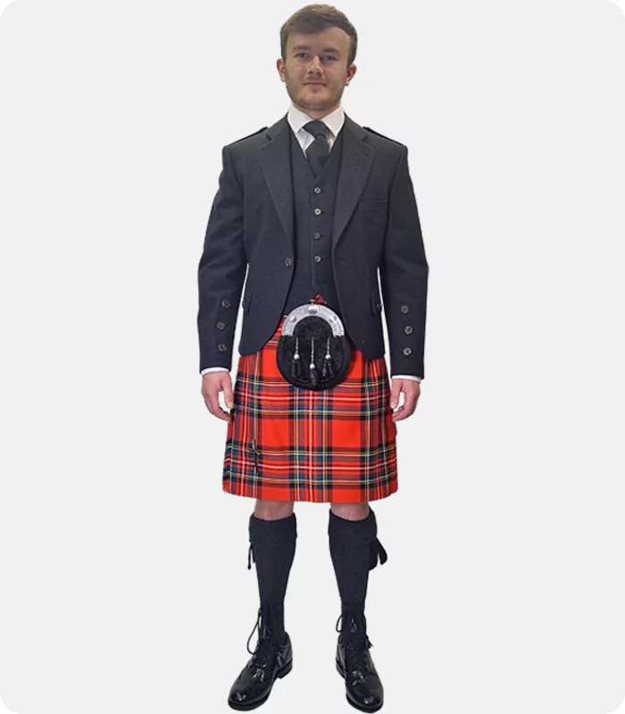 Maßgeschneidertes Royal Stewart Tartan Kilt Outfit	