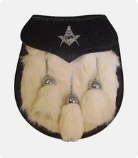 Semi Dress Sporran White Rabbit Fur Masonic Emblem