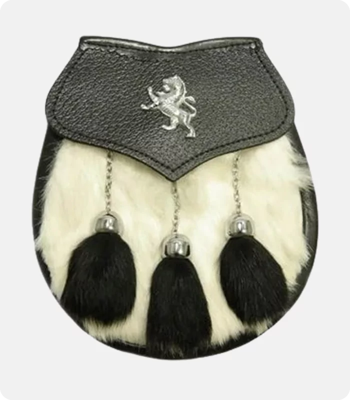 Semi Dress White Black Rabbit Fur Lion Crest Sporran