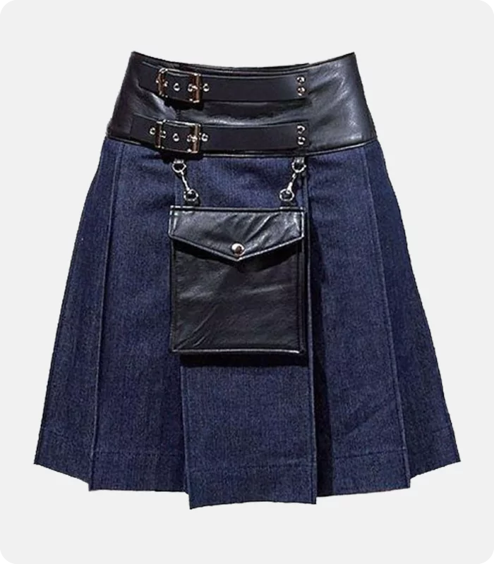 Stylish Leather Denim Kilt