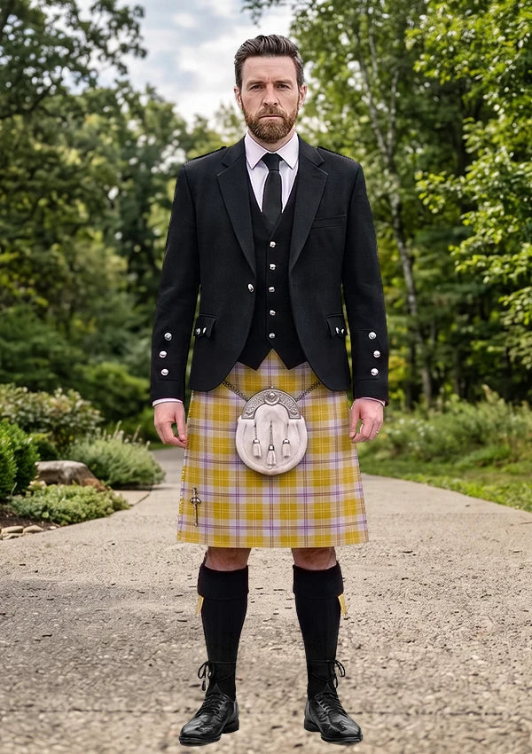 Traditional_Ailsa_Gold_Tartan_7605_Kilt_and_Argyle_Jacket_Kilt_Outfit_front_image