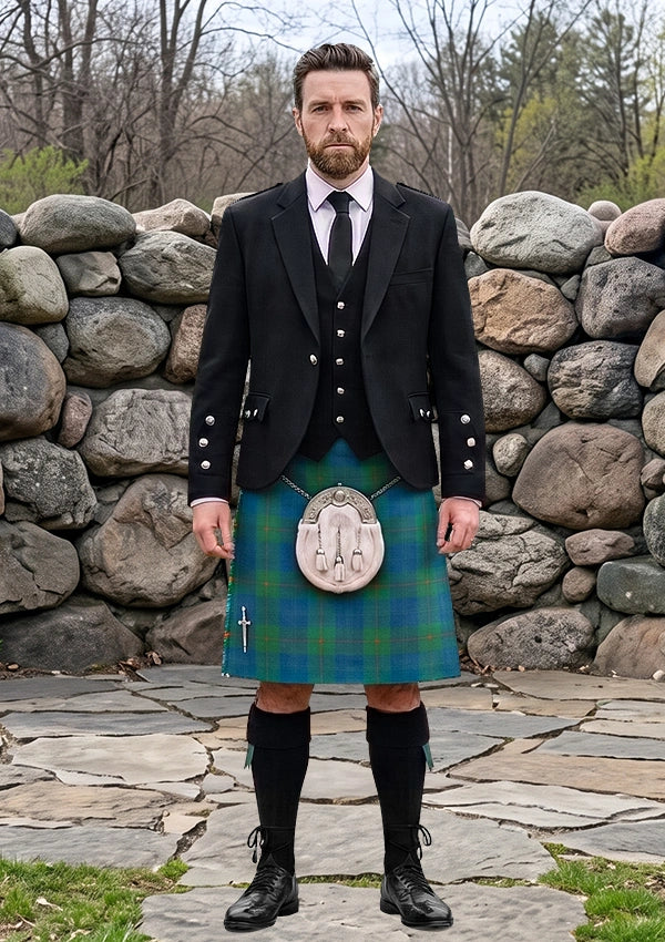 Traditional_Barclay_Hunting_Ancient_Tartan_Kilt_and_Argyle_Jacket_Kilt_Outfit_front_image