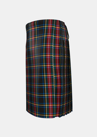 Traditional_Black_Stewart_tartan_left_image_with_pleated_design_and_adjustable_buckles_for_men