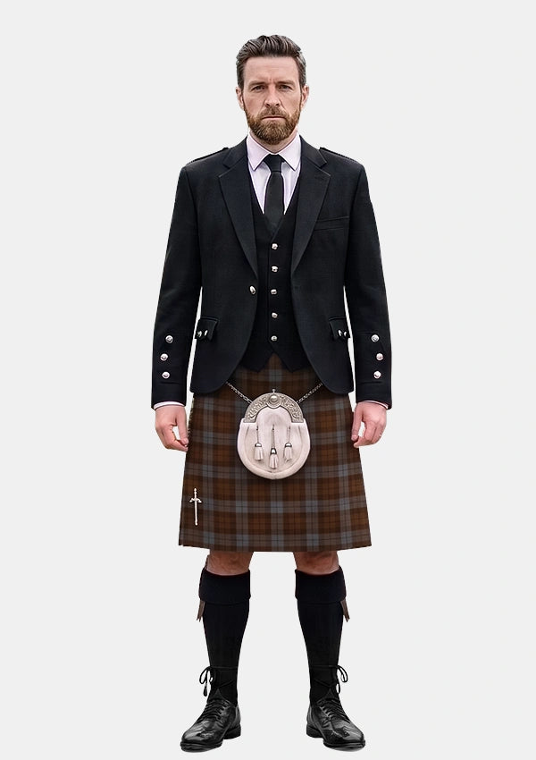 Traditional_Brown_Heather_Tartan_3737_Kilt_and_Argyle_Jacket_Kilt_Outfits_front_image