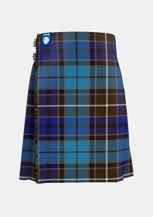 Traditional_Buchanan_Blue_Tartan_kilt_front_image_with_pleated_design_and_adjustable_buckles_for_men