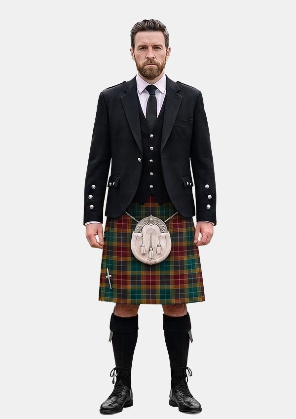 Traditional_Buchanan_Muted_Tartan_Kilt_and_Argyle_Jacket_Kilt_Outfits_front_image