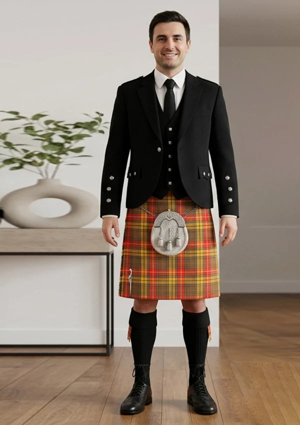 Traditional_Buchnan_Weathered_Tartan_Kilt_and_Argyle_Jacket_Kilt_Outfit_front_image