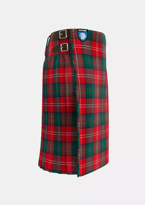 Traditional_Chisholm_Red_tartan_kilt_right_image_with_pleated_design_and_adjustable_buckles_for_men