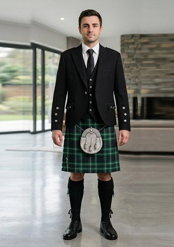 Traditional_Cornish_tartan_Kilt_and_Argyle_Jacket_Kilt_Outfit_front_image