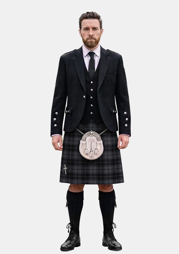 Traditional_Dark_Grey_Highlander_Tartan_Kilt_and_Argyle_Jacket_Kilt_Outfits_front_image