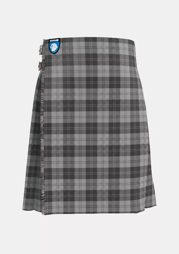 Traditional_Erskine_Grey_Tartan_kilt_front_image_with_pleated_design_and_adjustable_buckles_for_men