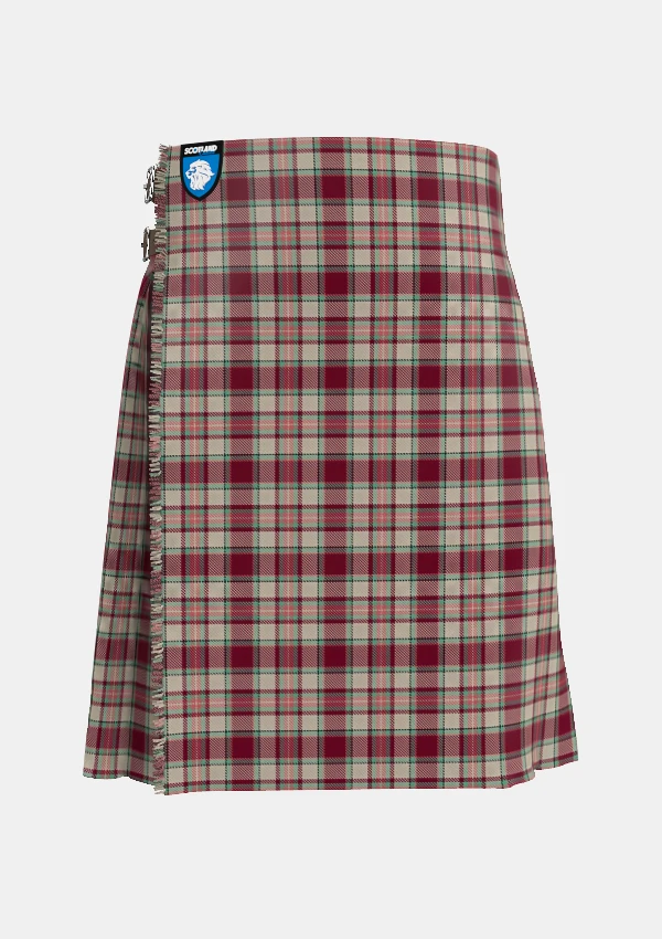 Traditional_Etive_Burgundy_Tartan_kilt_7576_front_image_with_pleated_design_and_adjustable_buckles_for_men