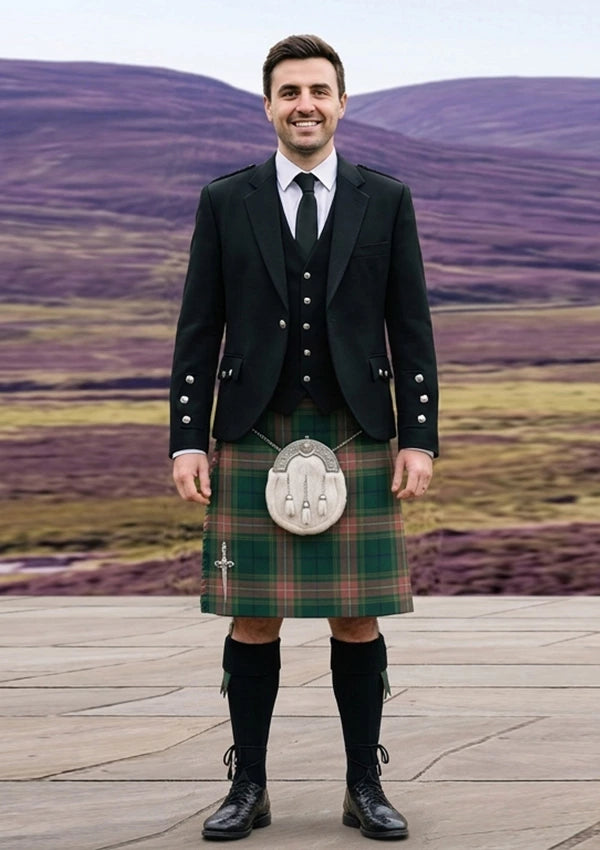 Traditional_Gallagher_Ancient_Tartan_4053_Kilt_and_Argyle_Jacket_Kilt_Outfit_front_image