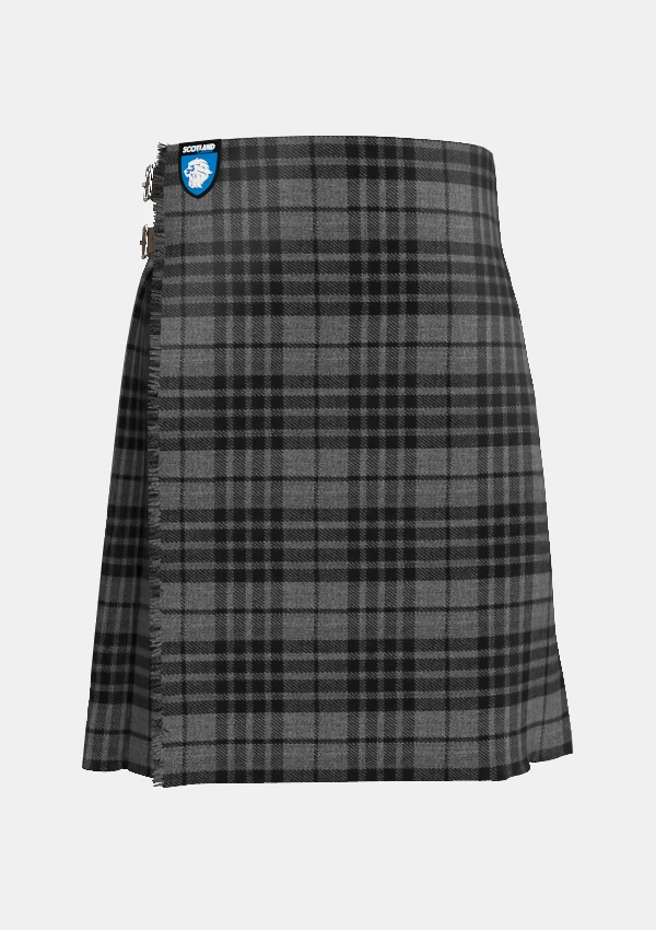 Traditional_Grey_Watch_Tartan_kilt_front_image_with_pleated_design_and_adjustable_buckles_for_men