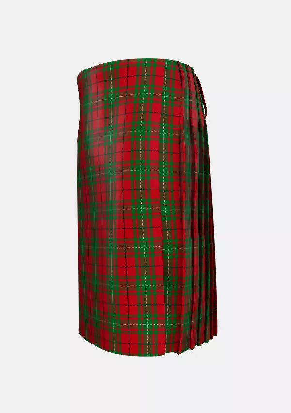 Traditional_MacAulay_Red_Tartan_kilt_left_image_with_pleated_design_and_adjustable_buckles_for_men