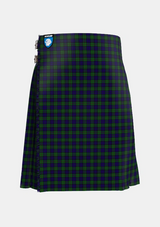 Traditional_MacKinlay_2_4_black_stripes_Tartan_3423_kilt_front_image_with_pleated_design_and_adjustable_buckles_for_men
