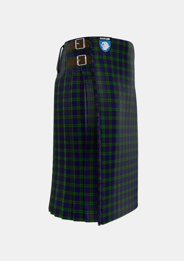 Traditional_MacKinlay_2_4_black_stripes_Tartan_3423_kilt_right_image_with_pleated_design_and_adjustable_buckles_for_men