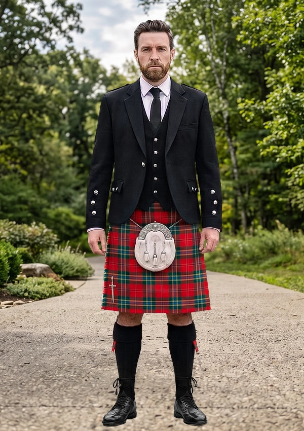 Traditional_MacLean_of_Duart_Modern_Tartan_Kilt_and_Argyle_Jacket_Kilt_Outfit_front_image