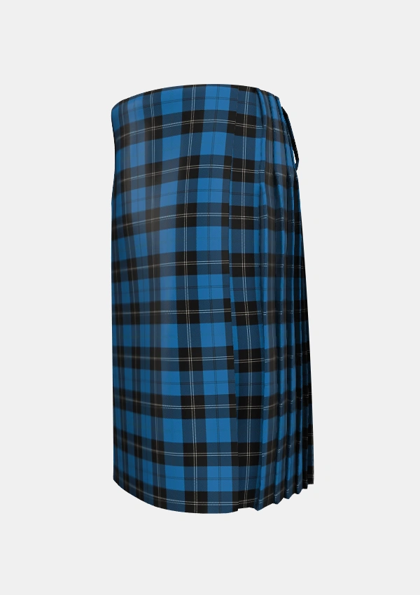 Traditional_Ramsay_Blue_Hunting_Tartan_259_kilt_left_image_with_pleated_design_and_adjustable_buckles_for_men