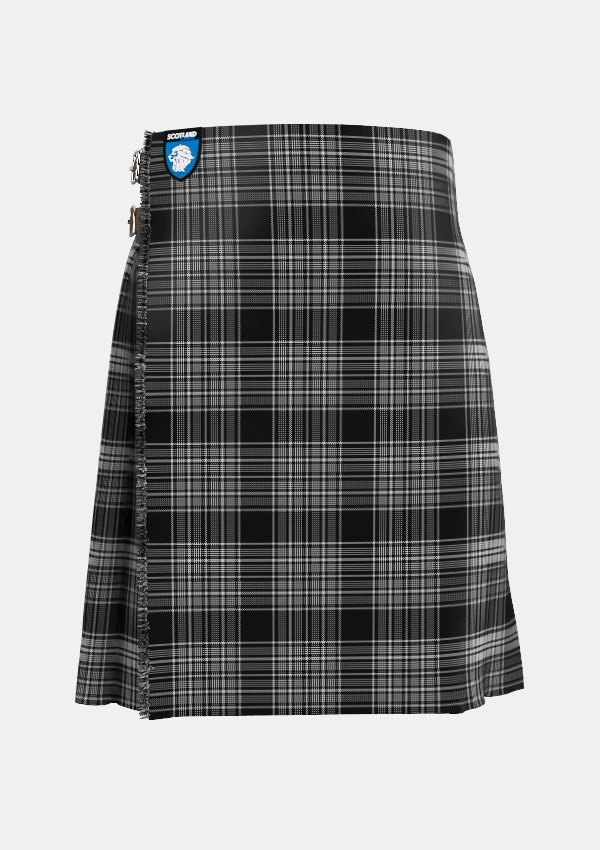 Traditional_Scott_Black_and_White_Tartan_1245_kilt_front_image_with_pleated_design_and_adjustable_buckles_for_men