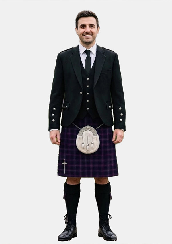 Traditional_Scottish_Heather_tartan_3909_Kilt_and_Argyle_Jacket_Kilt_Outfits_front_image