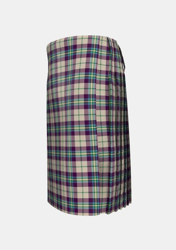 Traditional_Shiel_Purple_Tartan_kilt_left_image_with_pleated_design_and_adjustable_buckles_for_men