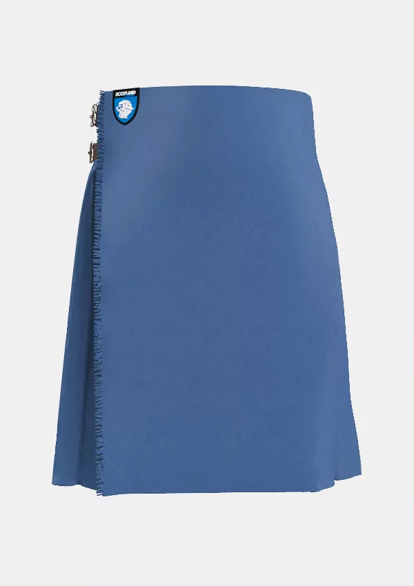 Traditional_Solid_Blue_Tartan_kilt_front_image_with_pleated_design_and_adjustable_buckles_for_men