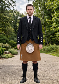 Traditional_Solid_Light_Brown_Kilt_and_Argyle_Jacket_Kilt_Outfit_front_image