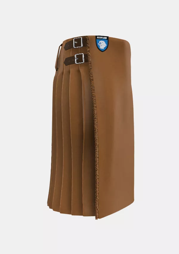 Traditional_Solid_Light_Brown_Tartan_kilt_right_image_with_pleated_design_and_adjustable_buckles_for_men