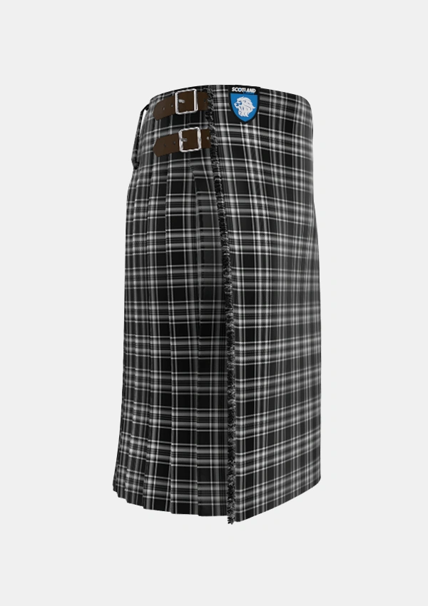 Traditional_Stewart_Black_White_Tartan_1231_kilt_right_image_with_pleated_design_and_adjustable_buckles_for_men