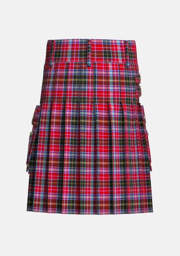 Utility_Aberdeen_tartan_1801_kilt_back_image_with_pleated_design_and_adjustable_buckles_for_men