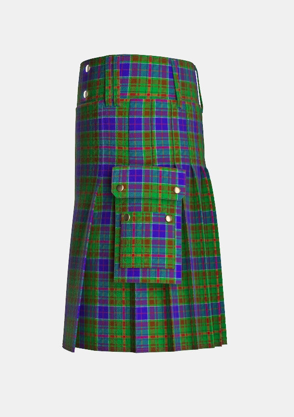 Utility_Adams_tartan_3022_kilt_left_image_with_pleated_design_and_adjustable_buckles_for_men