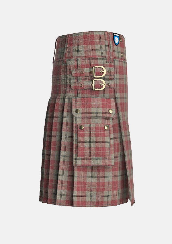 Utility_Ailsa_Pink_Tartan_7587_kilt_right_image_with_pleated_design_and_adjustable_buckles_for_men