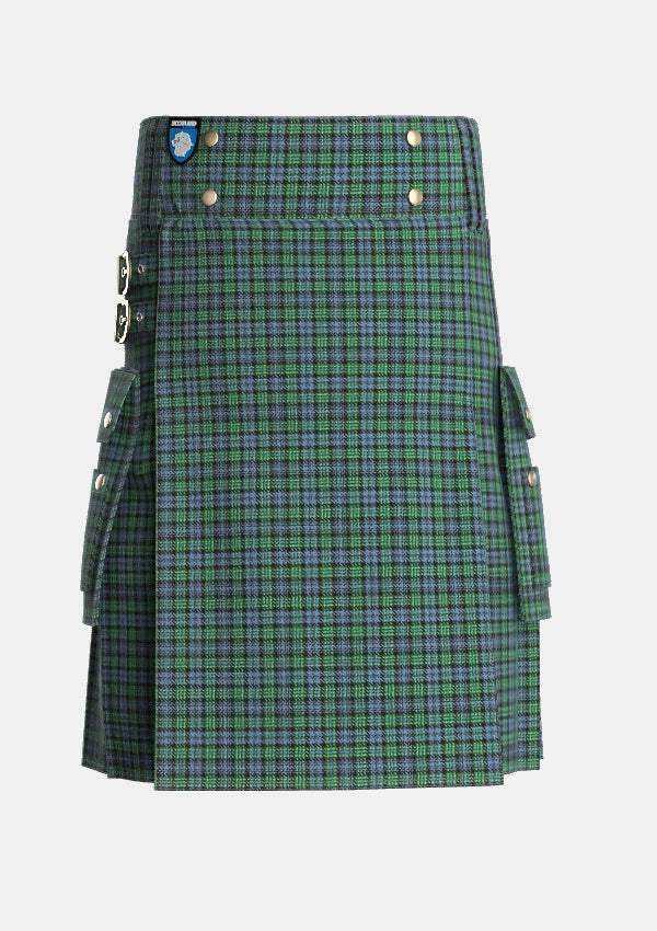 Utility_Arbuthnott_Tartan_204_kilt_front_image_with_pleated_design_and_adjustable_buckles_for_men