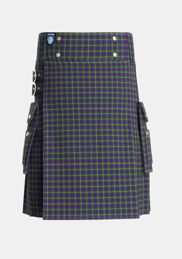 Utility_Austin_Wilsons_No173_Tartan_306_kilt_front_image_with_pleated_design_and_adjustable_buckles_for_men