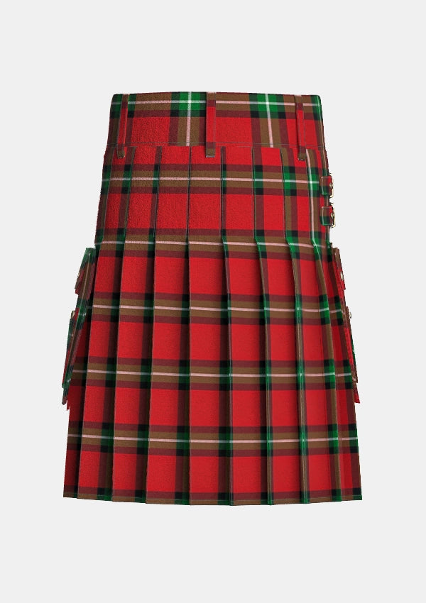 Utility_Bacon_Red_Tartan_kilt_back_image_with_pleated_design_and_adjustable_buckles_for_men