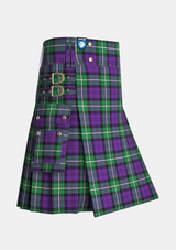 Utility_Baillie_Highland_Society_Tartan_kilt_side_image_with_pleated_design_and_adjustable_buckles_for_men