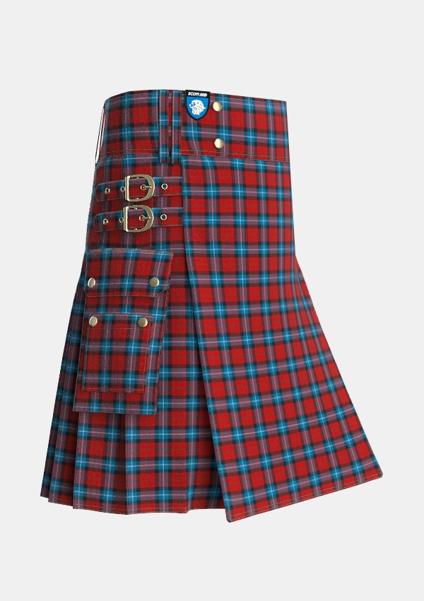 Utility_Baillie_of_Polkemmet_Red_Tartan_1008_kilt_side_image_with_pleated_design_and_adjustable_buckles_for_men
