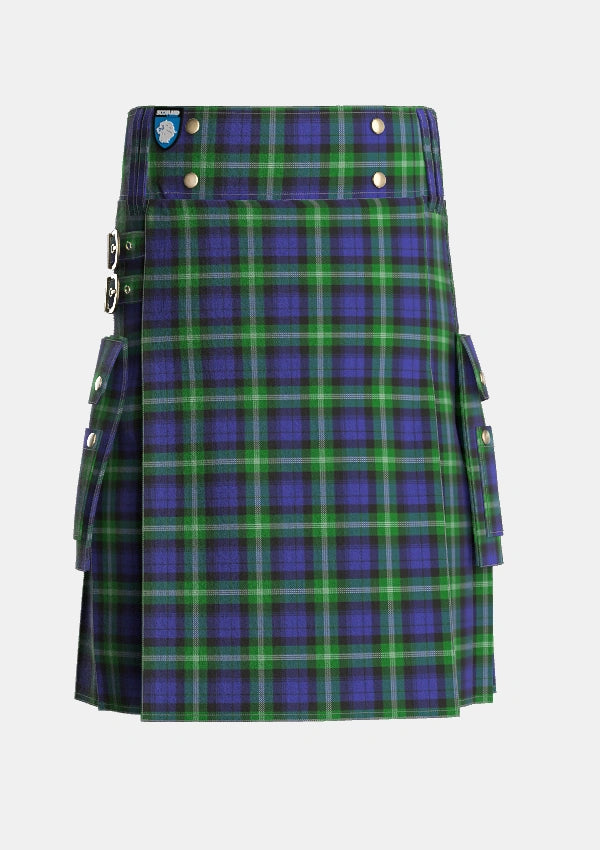 Utility_Baillie_of_Polkemmet_Tartan_206_kilt_front_image_with_pleated_design_and_adjustable_buckles_for_men
