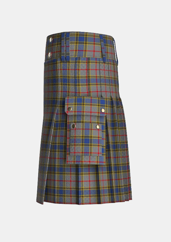 Utility_Balfour_Tartan_683_kilt_left_image_with_pleated_design_and_adjustable_buckles_for_men