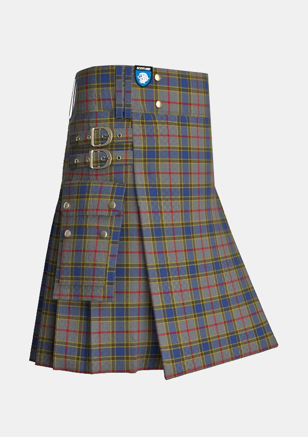 Utility_Balfour_Tartan_683_kilt_side_image_with_pleated_design_and_adjustable_buckles_for_men
