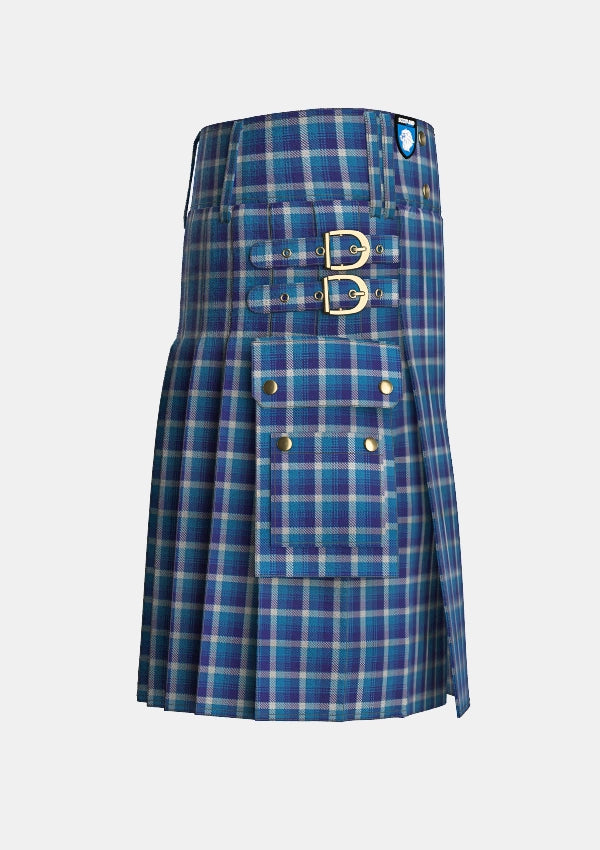 Utility_Bannockbane_Light_Blue_tartan_27_kilt_right_image_with_pleated_design_and_adjustable_buckles_for_men
